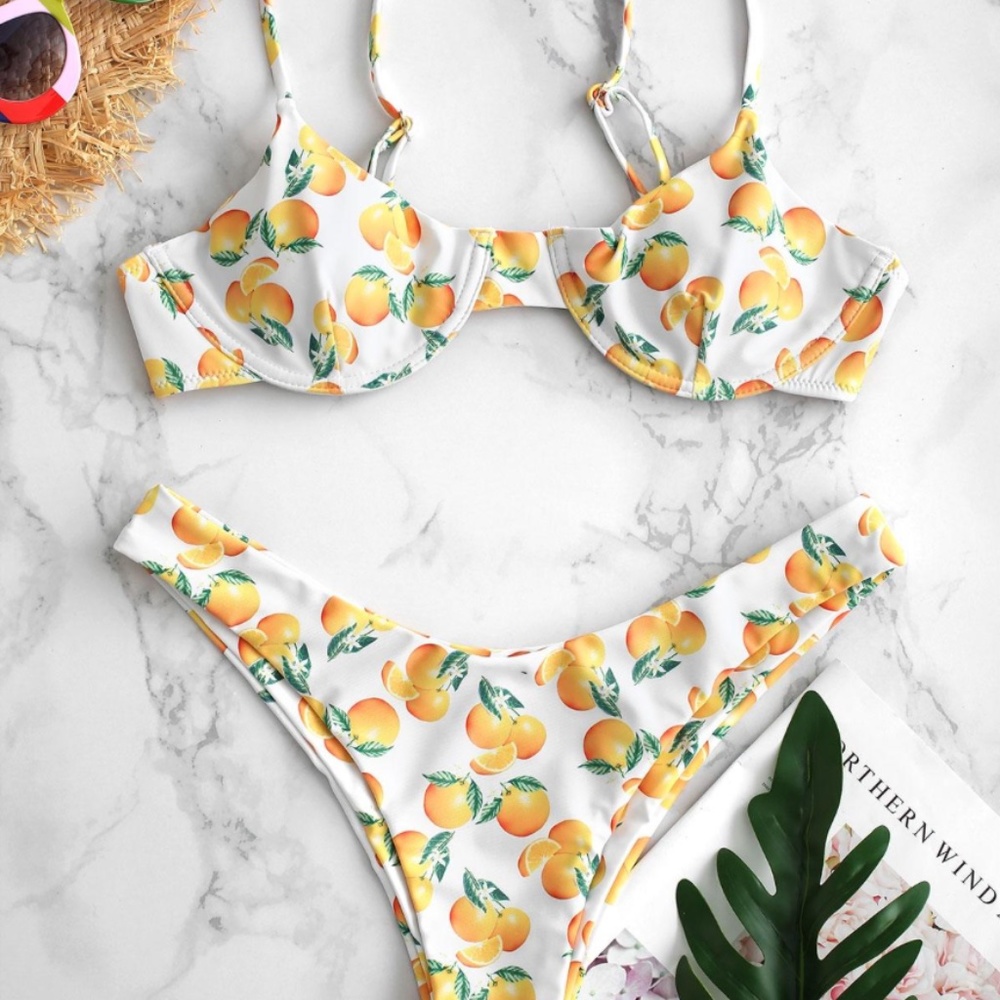3/$15 Zaful Orange Print High Cut Bikini Bottom 6